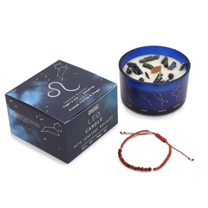 Bougie astrologique Lion avec bracelet en pierres