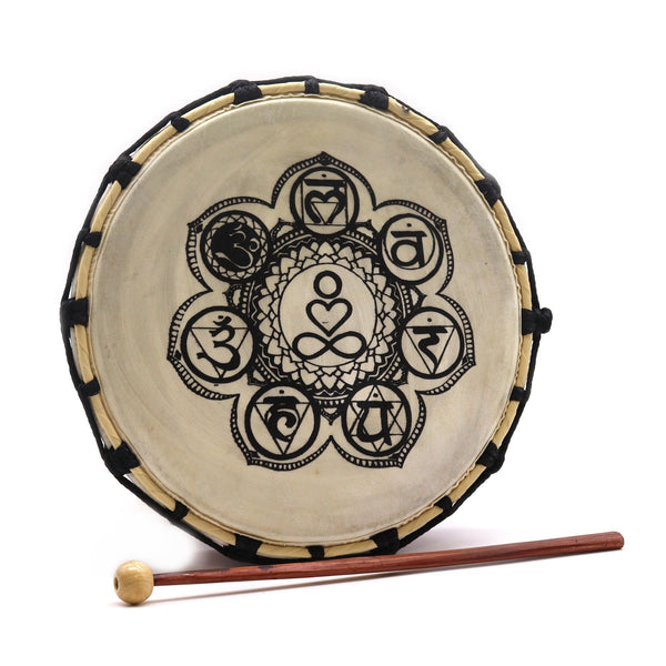 Tambour chamanique 7 chakras avec mailloche – 25 cm