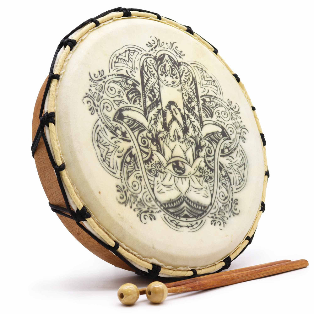 Tambour chamanique Hamsa avec deux mailloches – 30 cm – photo principale