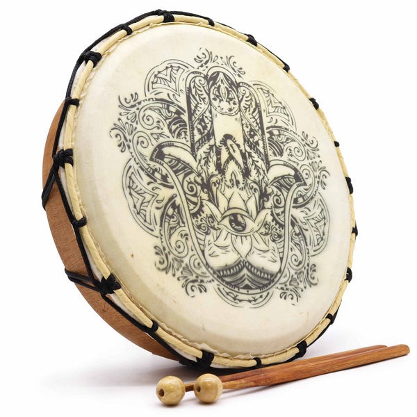Tambour chamanique Hamsa avec deux mailloches – 30 cm