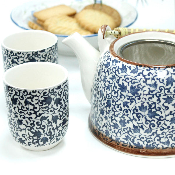 Service à thé aux plantes – Motif bleu