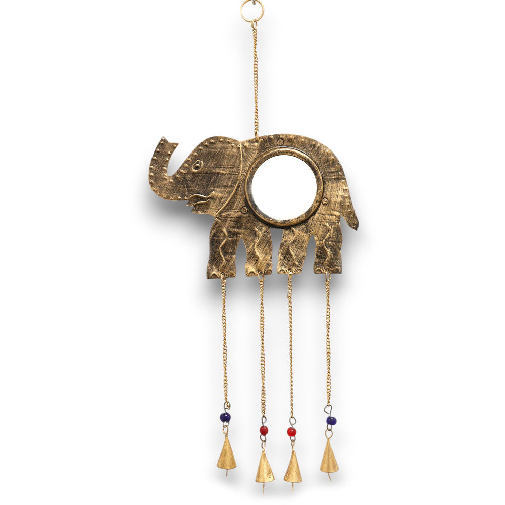 Carillon indien Éléphant avec miroir – 4 clochettes, 24 × 60 cm – photo principale