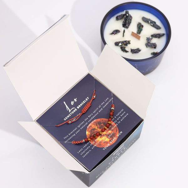 Bougie astrologique Lion avec bracelet en pierres