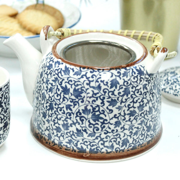 Service à thé aux plantes – Motif bleu