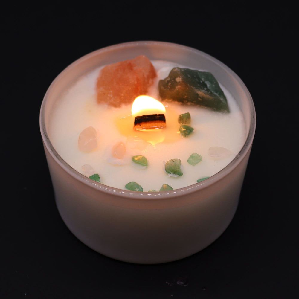 Bougie aux cristaux – Chakra du cœur – photo principale