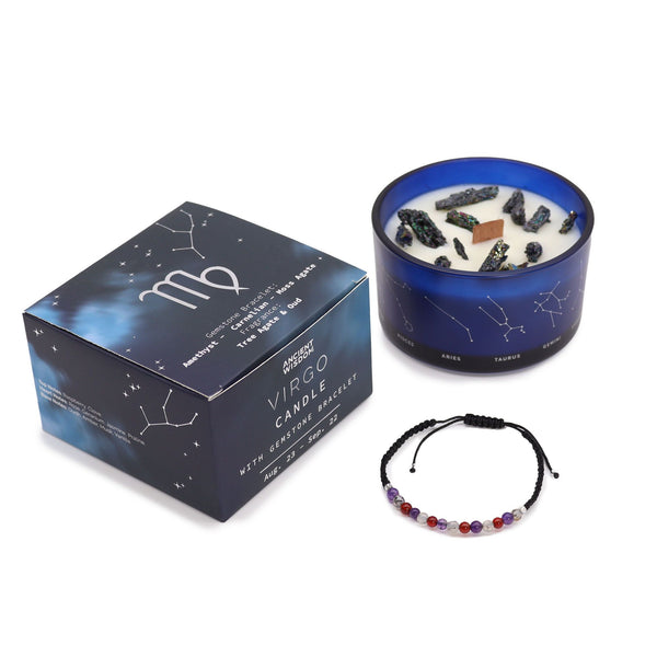 Bougie astrologique Vierge avec bracelet en pierres