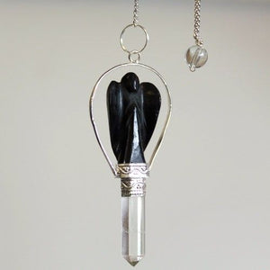 Pendule ange avec anneau – Agate noire