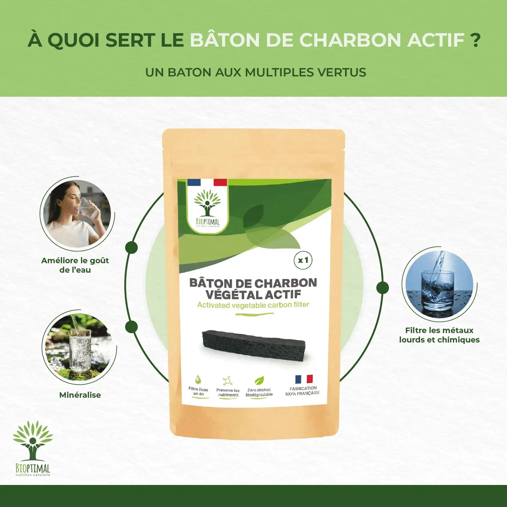 Bâton de Charbon Actif - Purificateur d'eau - Origine France — bien-être spiritualité Boutique Achaiah