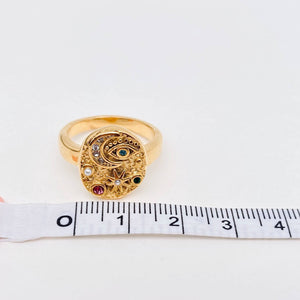 Bague avec étoile, lune et œil en zircone cubique colorée - FGS/MS