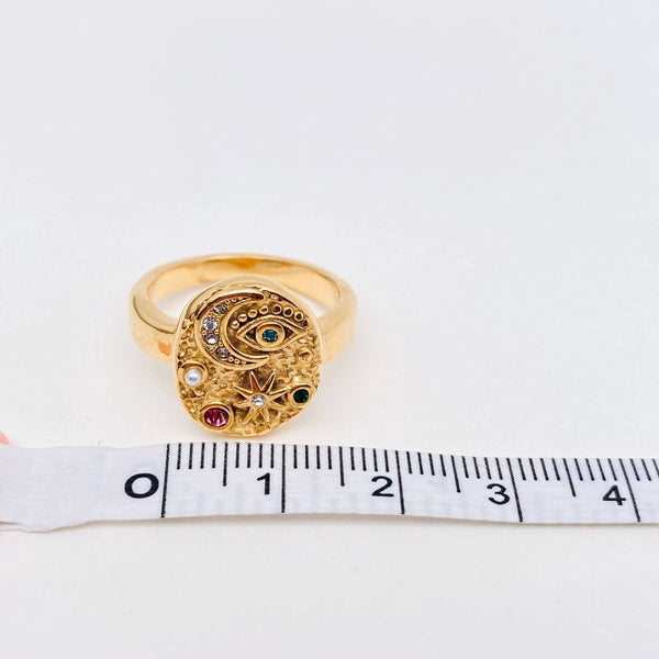 Bague avec étoile, lune et œil en zircone cubique colorée - FGS/MS