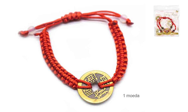 Bracelet Feng Shui Rouge – Pièce de Chance et Prospérité