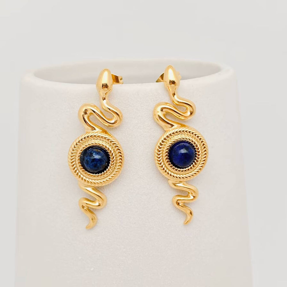 Boucles d'oreilles à tige en forme de serpent en lapis-lazuli incrustées