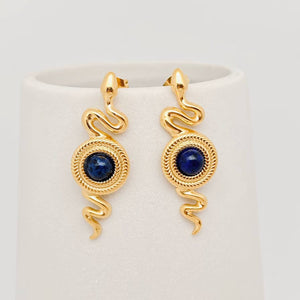 Boucles d'oreilles à tige en forme de serpent en lapis-lazuli incrustées