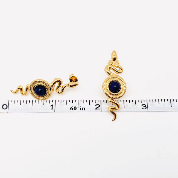 Boucles d'oreilles à tige en forme de serpent en lapis-lazuli incrustées